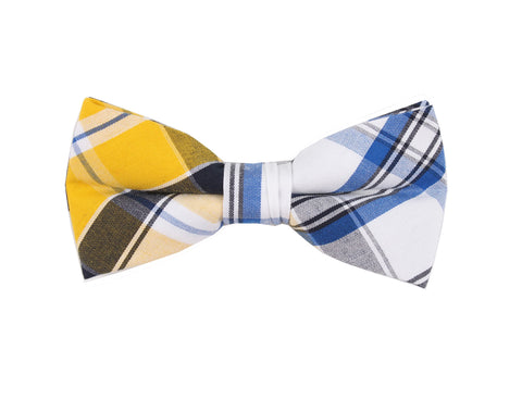Navy and Yellow Plaid Bow Tie