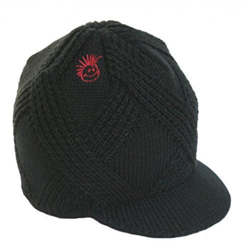 Knuckleheads - Black Boy's Baby Visor Beanie Hat with Stripes Detail