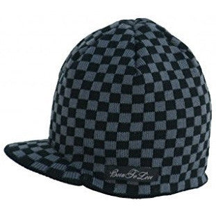 Black and Gray Checkered Visor Beanie Baby Hat – Born To Love Clothing