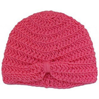 Girls Pink Beanie Hat With Bow