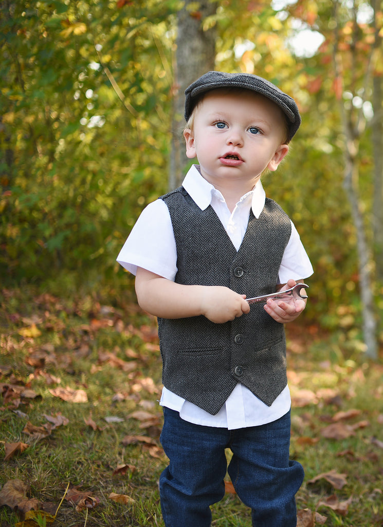 Grey and Black Boy's Tweed Page Newsboy Driver Cap