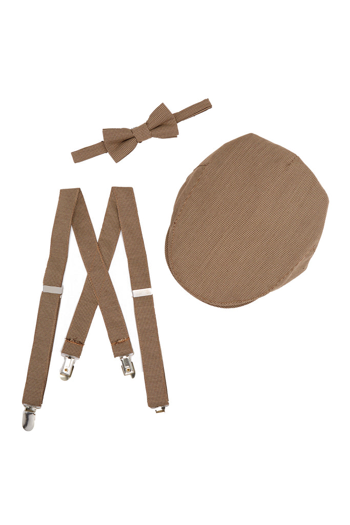 Brown Suspenders, Bow Tie and Driver Cap 3 Piece Set