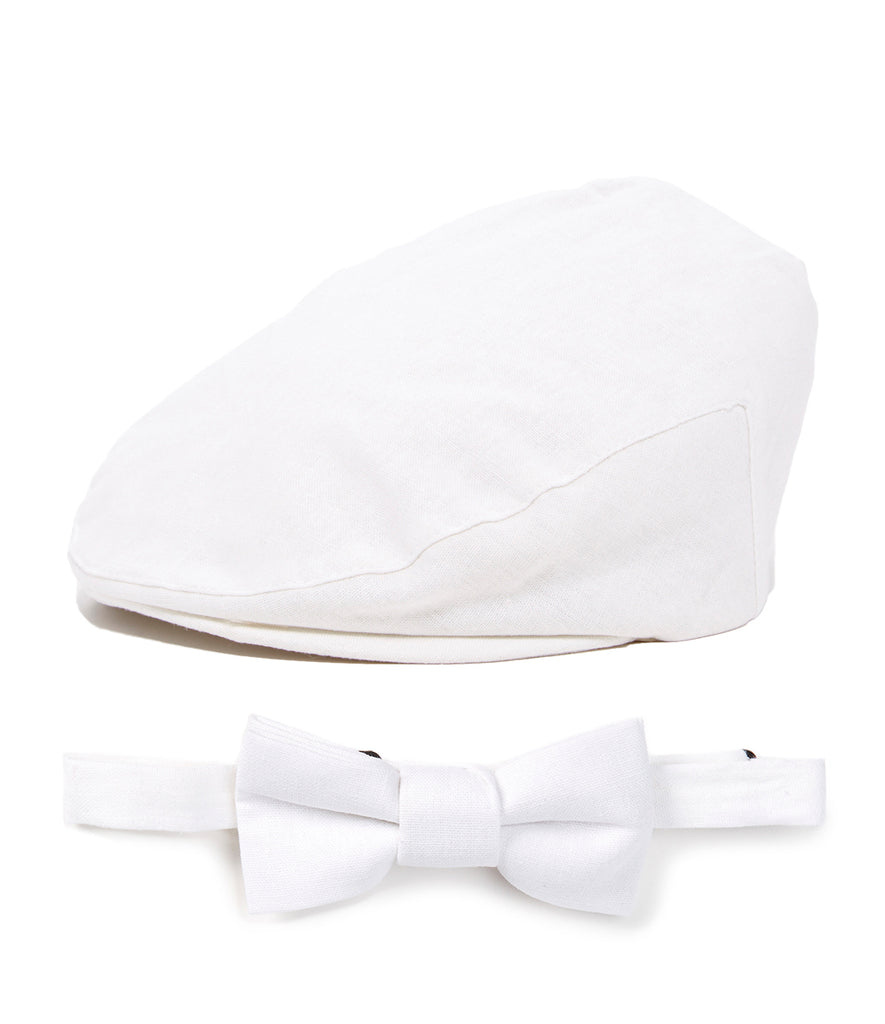 White Driver Cap and Bow Tie Set