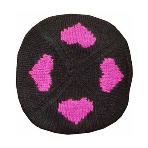 Black Rib Beanie with Pink Embroidery