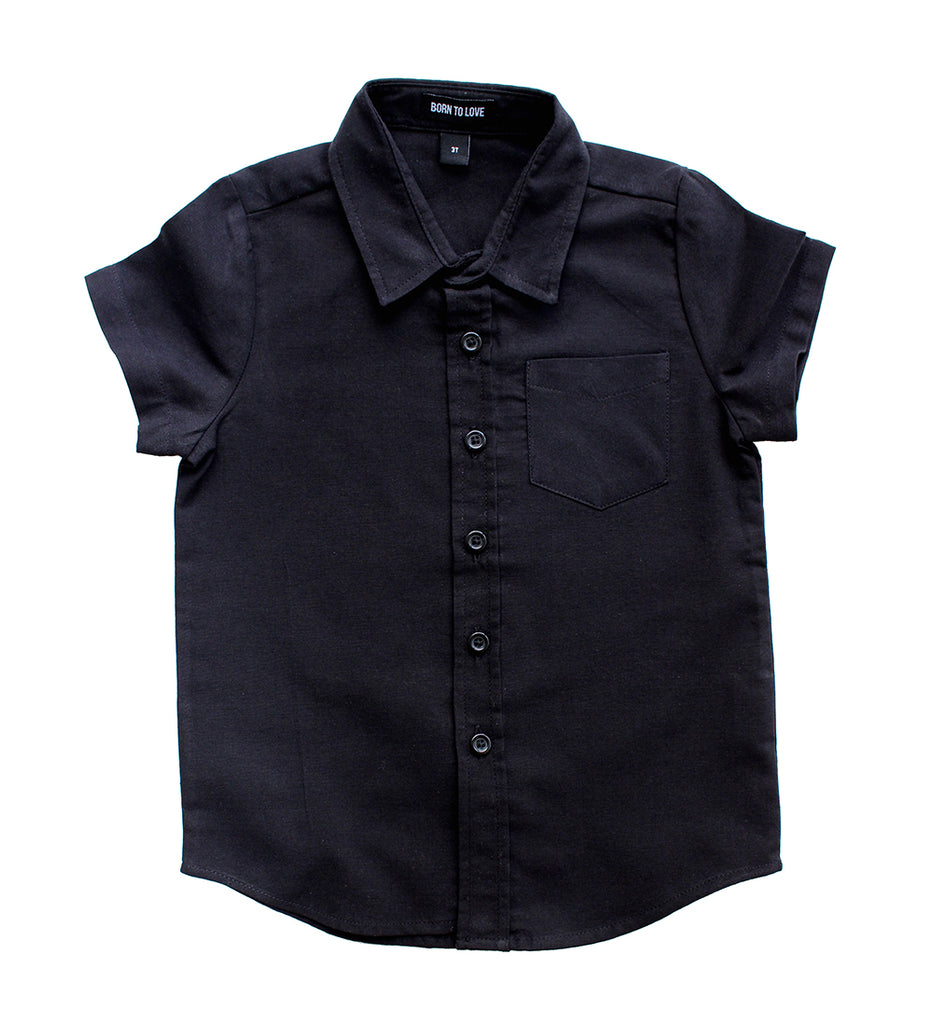 Boy's Black Button Down Short Sleeve Shirt
