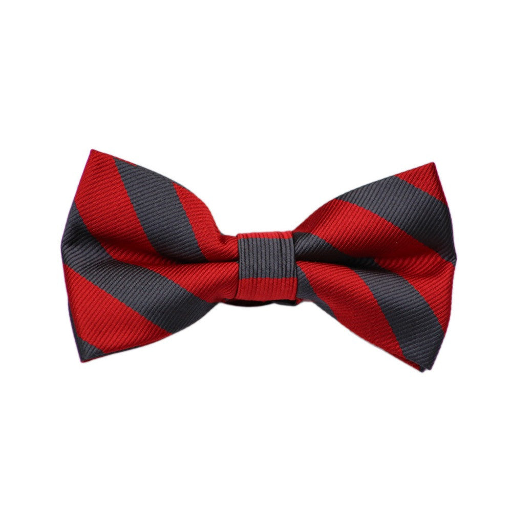 Gray and Red Stripe Bow Tie