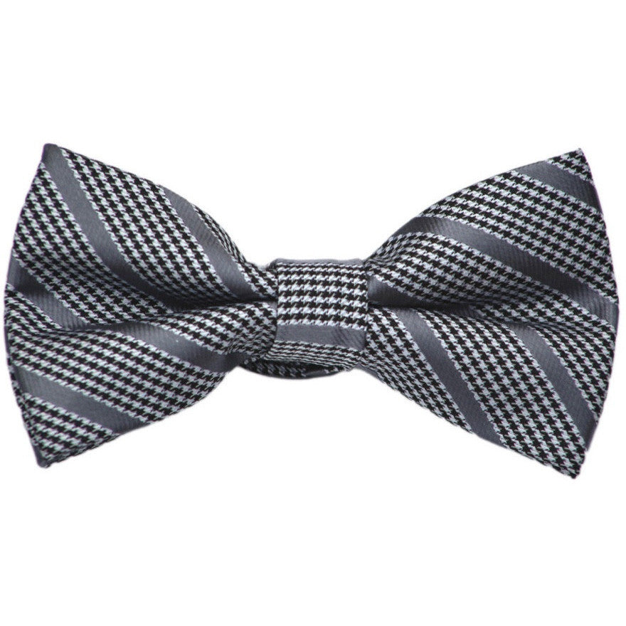 Houndstooth with Gray Stripe Bow Tie