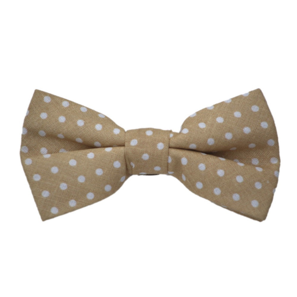 Tan and White Dot Bow Tie