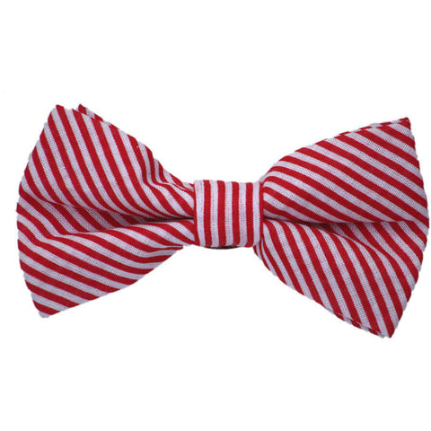 Red and White Stripes Linen Bow Tie