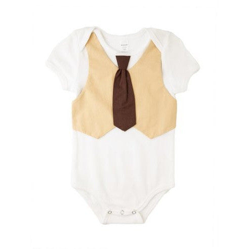 Baby Boy's Tan Vest with Brown Tie Bodysuit