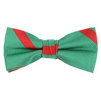 Green Bow Tie with Red Stripes - Boys Kids Pre Tied Adjustable Bowtie Christmas Holiday Party Dress up