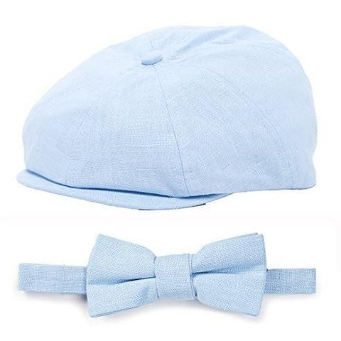 Baby Blue Linen Kids Driver Hat and Bow Tie Set