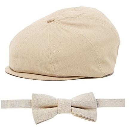 Tan Herringbone 2 Piece Bow Tie and Newsboy Hat Ring Bearer Special Occasion