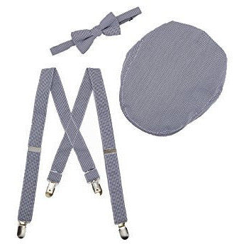 Grey Suspenders, Bow Tie and Driver Cap 3 Piece Set