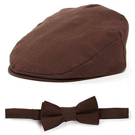 Tan Herringbone 2 Piece Bow Tie and Driver Hat Ring Bearer Special Occasion