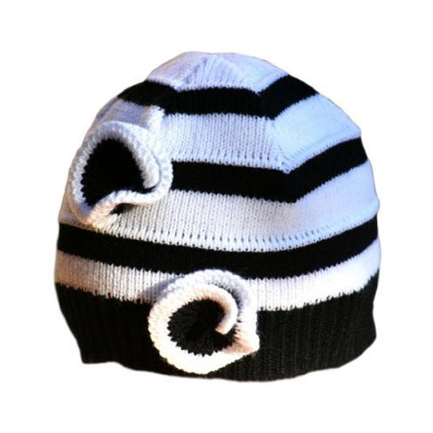 Girl's Stripe Beanie With Flowers