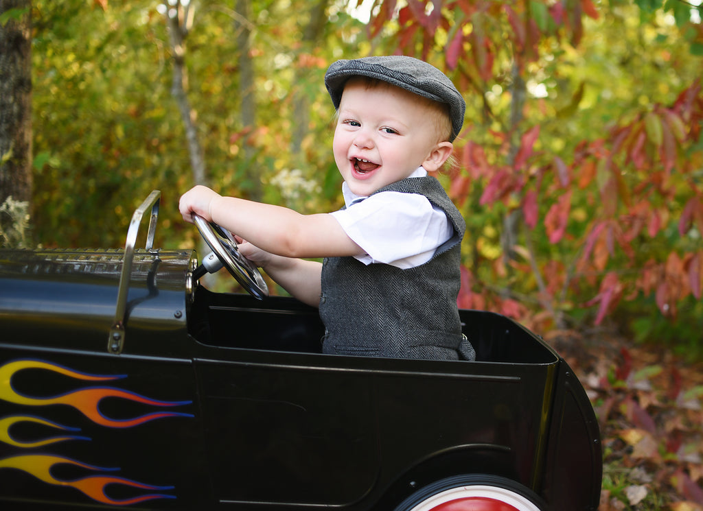 Grey and Black Boy's Tweed Page Newsboy Driver Cap