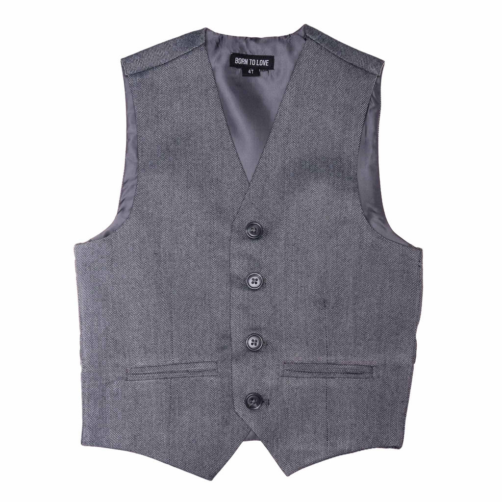 Grey Herringbone Born To Love Kids Vest Wedding Fashion
