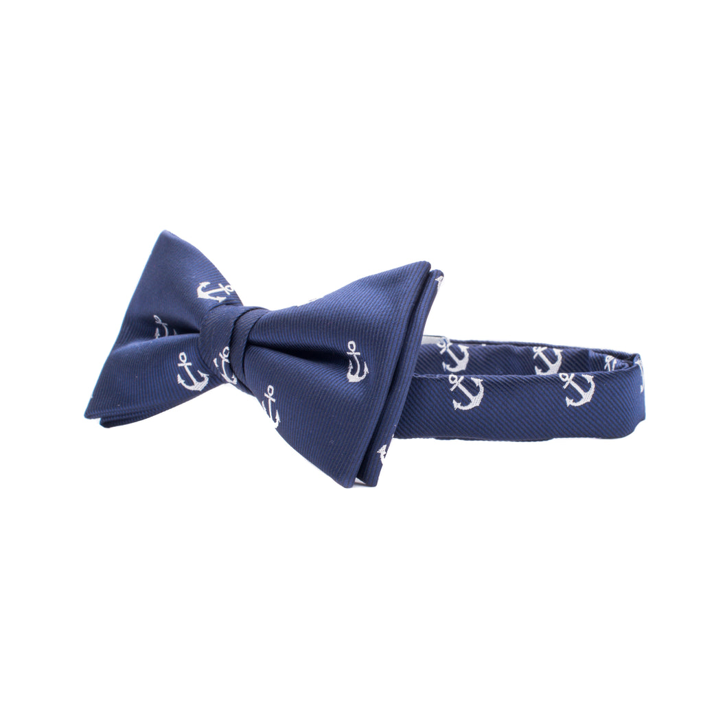 Navy and White Anchors Kids Bow Tie with Motifs