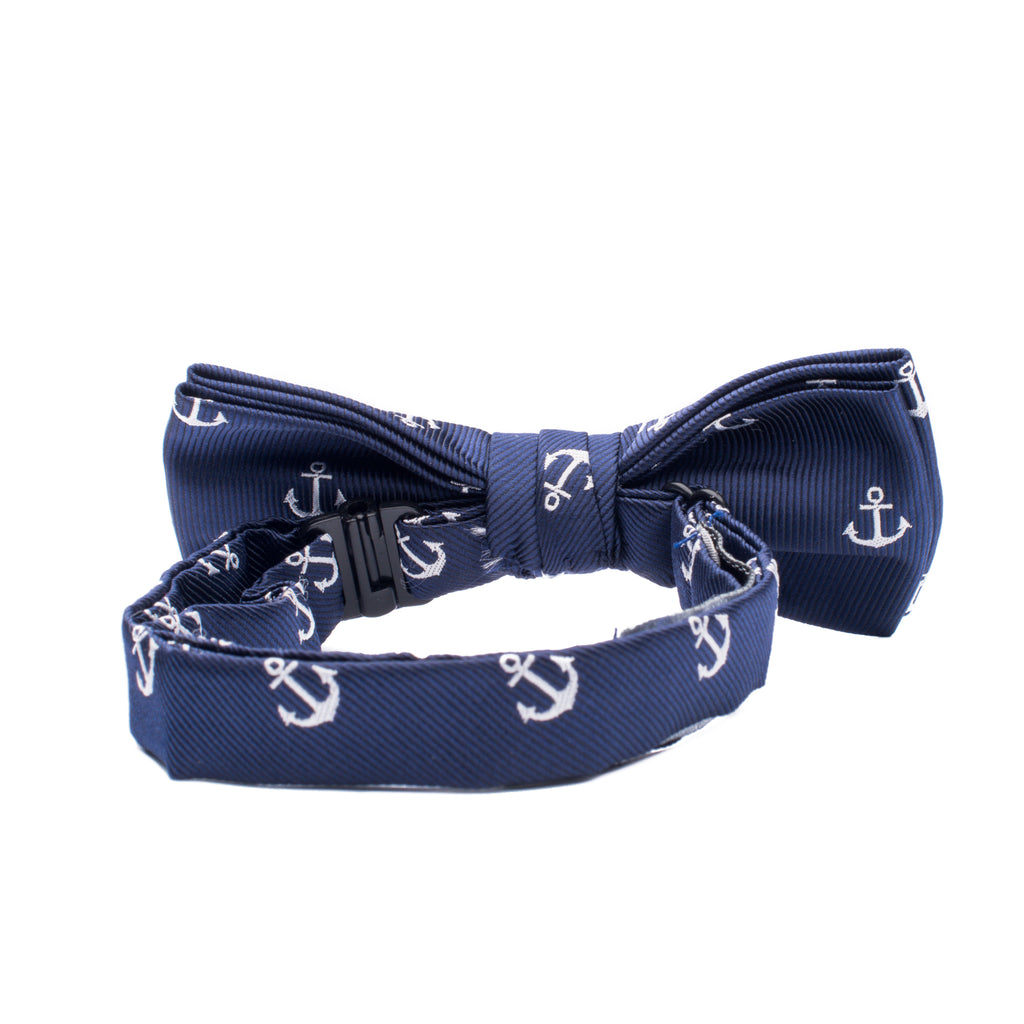 Navy and White Anchors Kids Bow Tie with Motifs