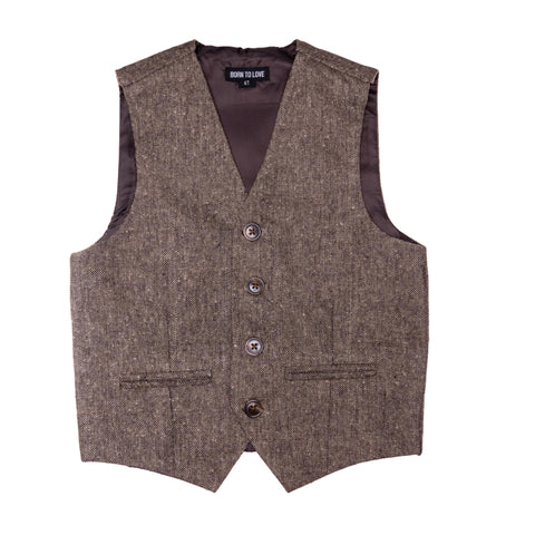 Grey Herringbone Born To Love Kids Vest Wedding Fashion