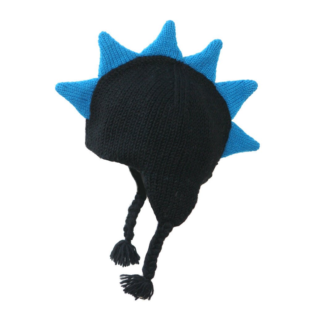 Black Mohawk Hat with Blue Spikes