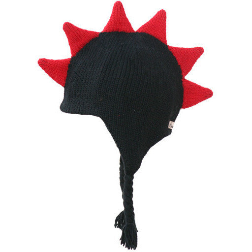 Black Mohawk Hat with Red Spikes and Skull