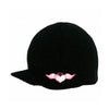 Black Rib Beanie with Pink Embroidery
