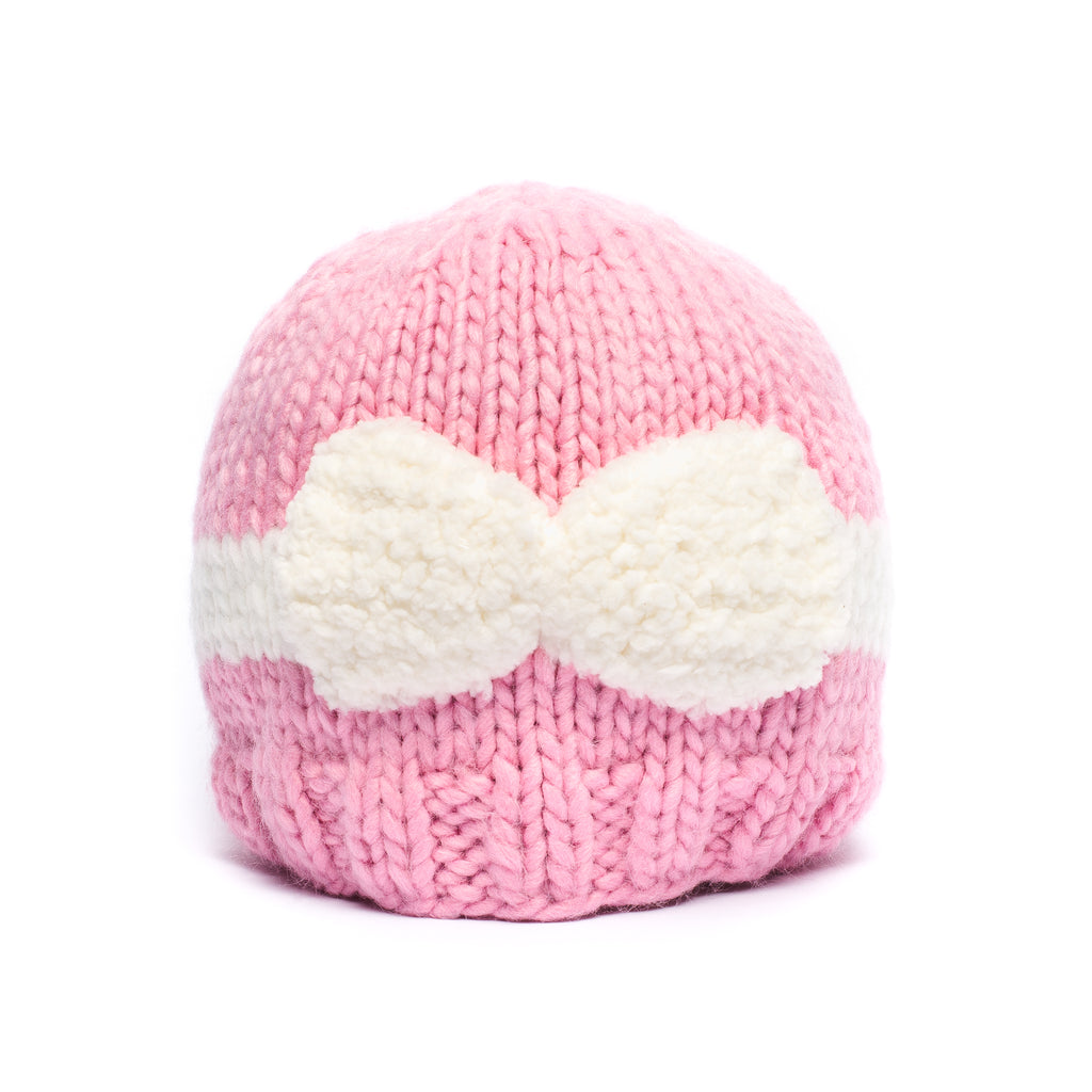 Girls Pink Beanie Hat With Bow