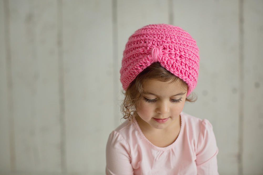 Girls Pink Turban Beanie Hat