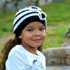 Black and White Stripe Beanie with Flowers
