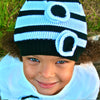 Black and White Stripe Beanie with Flowers