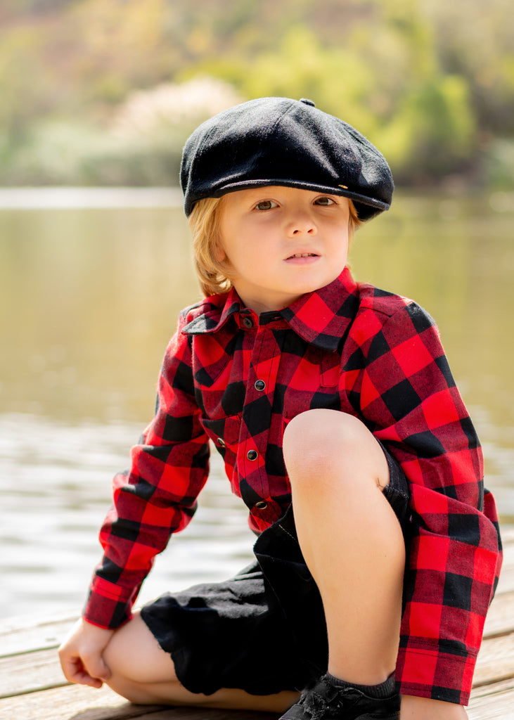 Black Herringbone Newsboy Cap