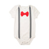 Grey Suspenders Red Bowtie Bodysuit