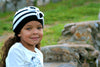 Girl's Stripe Beanie With Flowers