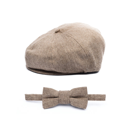 Grey Herringbone 2 Piece Bow Tie and Newsboy Hat Ring Bearer Special Occasion
