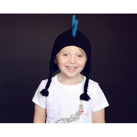 Black Mohawk Hat with Blue Spikes
