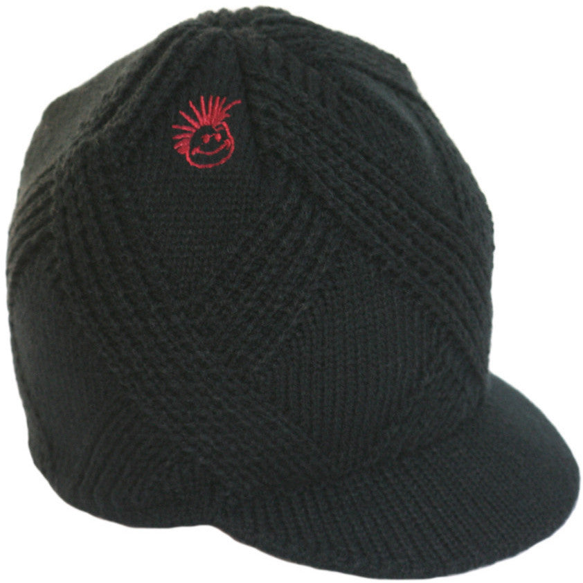 Knuckleheads - Black Boy's Baby Visor Beanie Hat with Stripes Detail