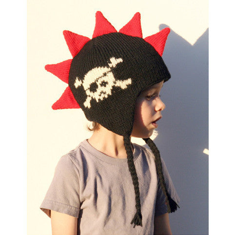 Black Mohawk Hat with Red Spikes and Skull
