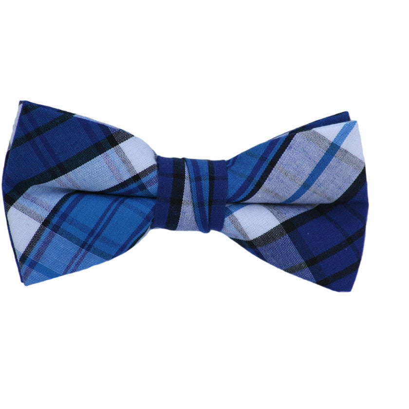 Navy and Blue Plaid Bow Tie