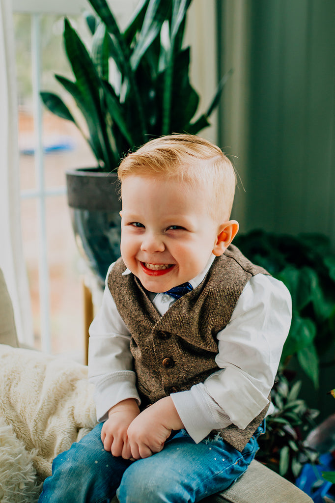Tan and Brown Ring Bearer Born To Love Kids Vest Wedding Fashion