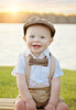 Tan Herringbone 2 Piece Bow Tie and Driver Hat Ring Bearer Special Occasion