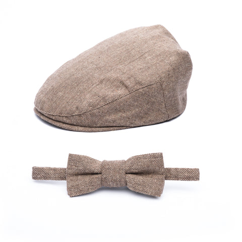 Baby Blue Linen Kids Driver Hat and Bow Tie Set